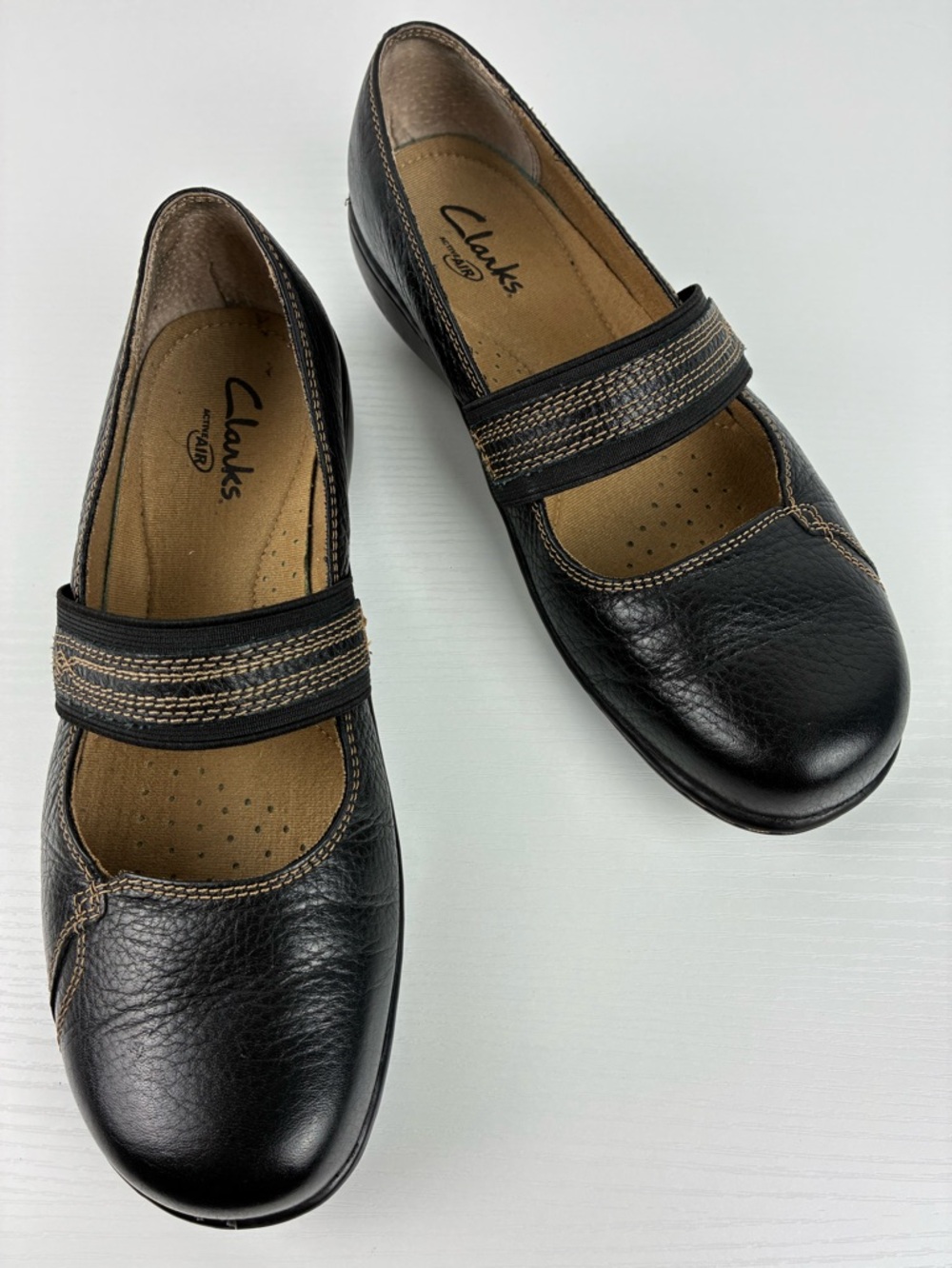 Clarks Geraldine Active Air Black Leather Mary Jane Comfort Shoes 7.5M